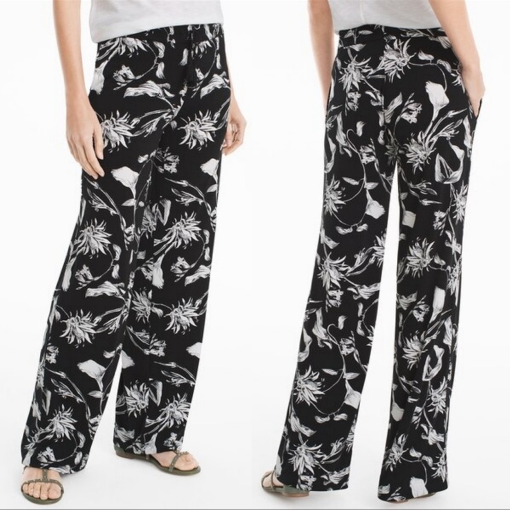 White House Black Market The Wide Leg Tassel Drawstring Pants Floral WHBM N8